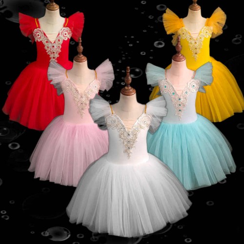 Girls white yellow blue red Tutu skirt Professional ballet dance dress long gauze Pettiskirt for Children ballet skirt birthday xmas party gift dresses for kids